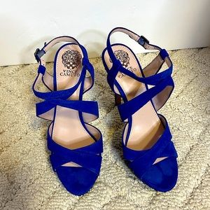 Royal Blue Suede Heeled Sandals